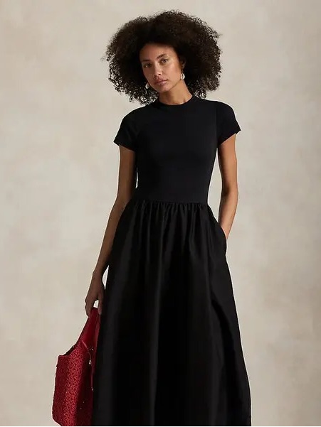 Polo Ralph Lauren Knit Top Midi Dress Black Size Xs Nwt